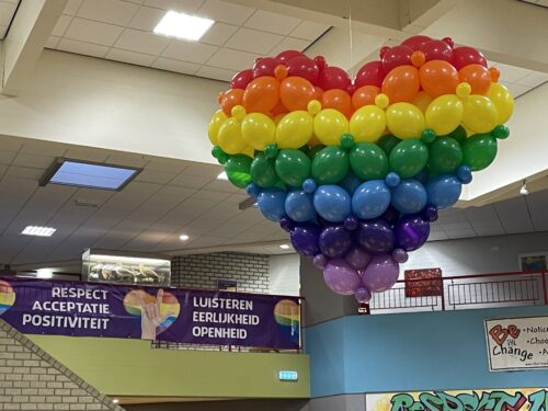 Groot massief hart van ballonnen in regenboog kleuren