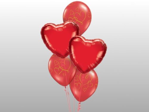 Heliumboeket met 3 latexballonnen en 2 folieballonnen